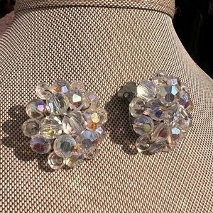 Vintage beautiful AB CRYSTAL CLIP ON EARRINGS